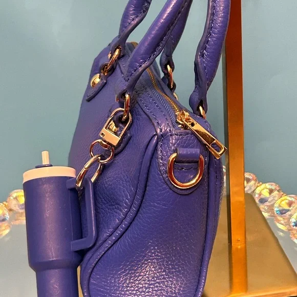 Terzetto Genuine Leather Mini Handbag w/Blue Cup Keychain Approx. 5.5 x 5 x 2 - Picture 3 of 14
